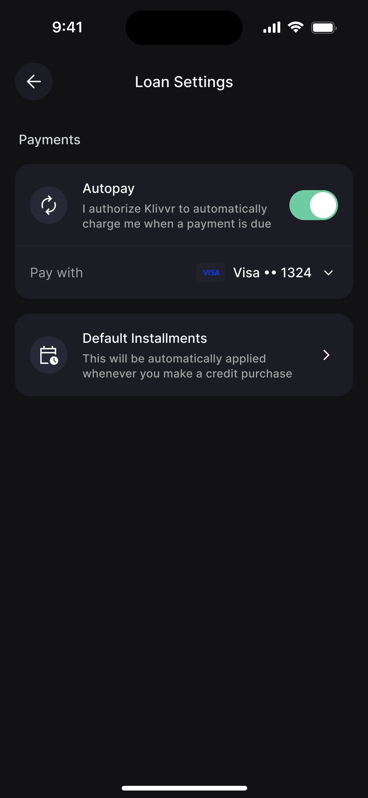 Autopay settings